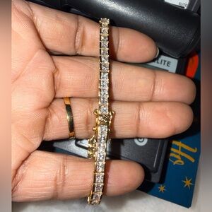 Gold plated over Sterling Silver Tennis Bracelet With Gemstones “HOLDING”